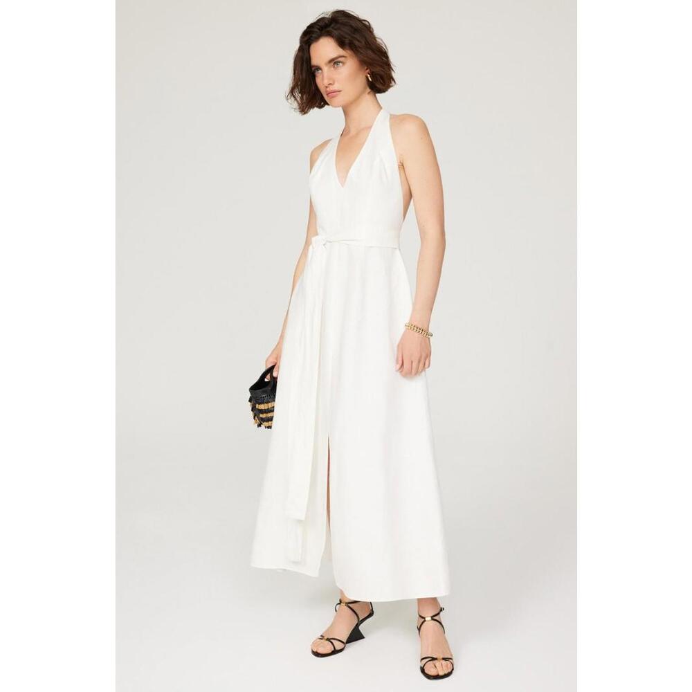 Saunders x RTR White Linen Blend Halter Maxi Size 8 with Stain